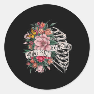 Sticker Rond Rib Cage Inhale Peace Exhale Chaos Santé mentale