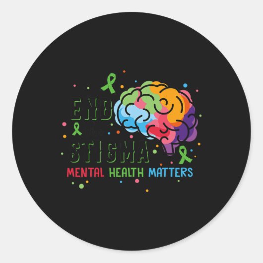 Sticker Rond Ribbon End The Stigma Mental Health Awareness (Devant)