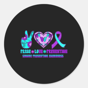 Sticker Rond Ribbon Heart Peace Love Prevention Joyeux Suicide