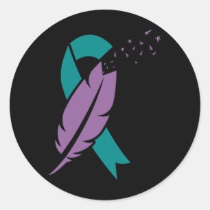 Sticker Rond Ribbon Oiseaux Plumes Suicide Sensibilisation Sant