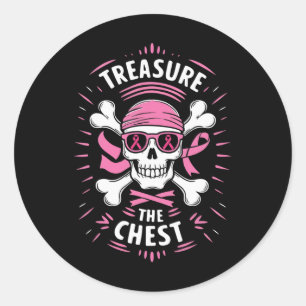 Sticker Rond Ribbon rose Cancer du sein Pirate Trésor Les Ches