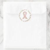 Sticker Rond Ribbon rose Cancer du sein Survivant 7 ans (Sac)