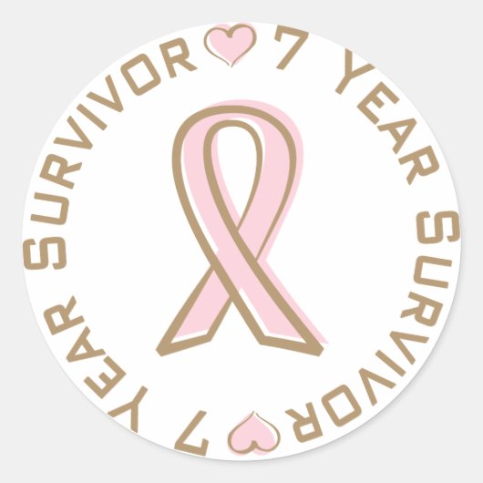 Sticker Rond Ribbon rose Cancer du sein Survivant 7 ans (Devant)