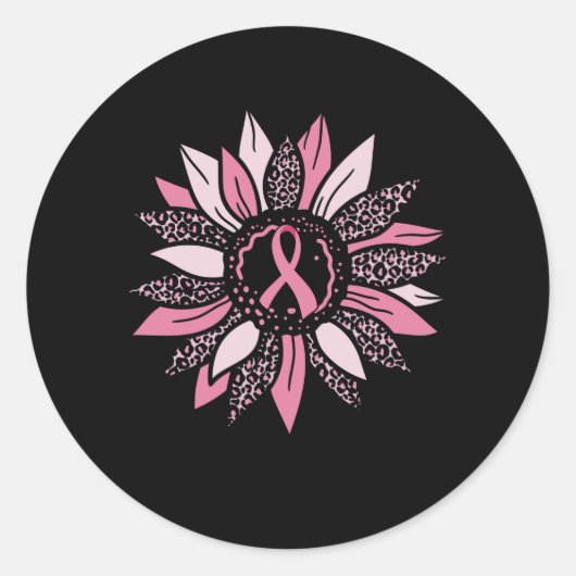 Sticker Rond Ribbon rose Sunflower Breast Cancer Sensibilisatio (Devant)