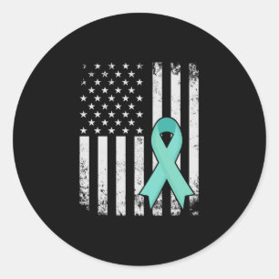 Sticker Rond Ribbon Turquoise de sensibilisation au cancer de l
