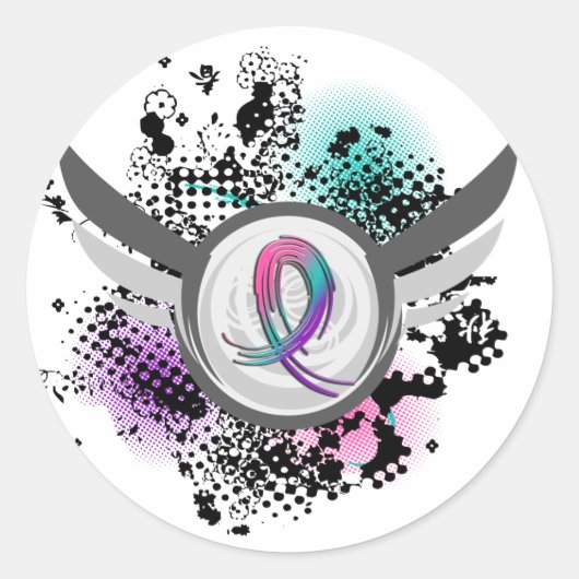Sticker Rond Ribbon turquoise Violet Rose Et Ailes Thyroïde Can (Devant)
