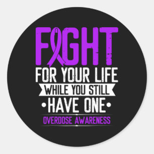 Sticker Rond Ribbon violet combat pour votre surdose de vie