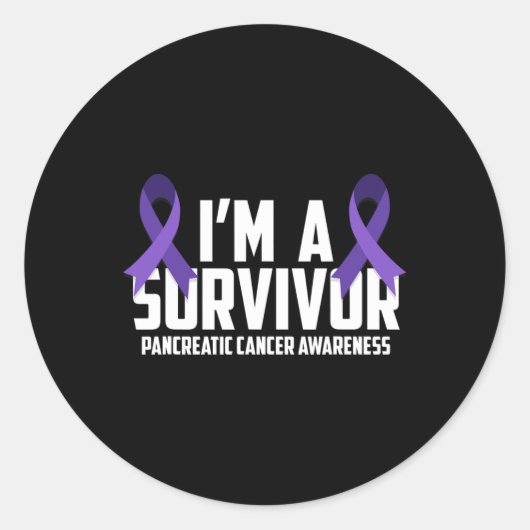 Sticker Rond Ribbon Violet Je Suis Un Survivant Cancer Pancréat (Devant)