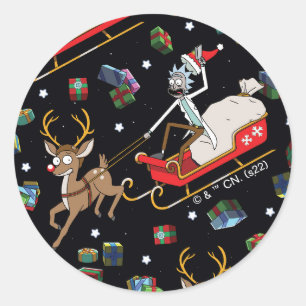 Sticker Rond Rick and Morty   Christmas Reindeer Sleigh Pattern