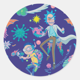 Sticker Rond RICK ET MORTY™ Parmi les Motifs de cellules inf