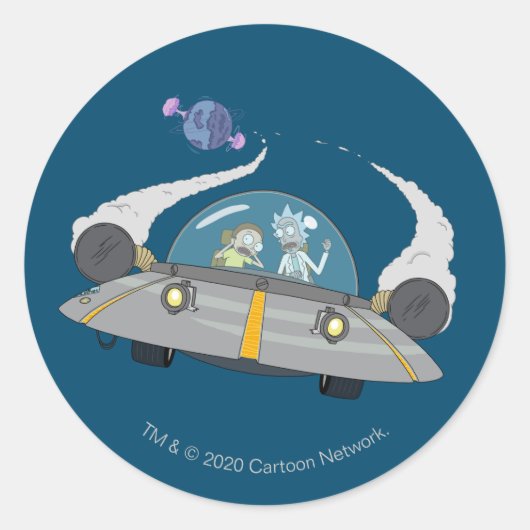 Sticker Rond RICK ET MORTY™ | Vol En Navire Spatial (Devant)
