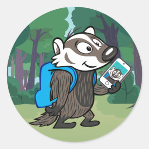 Sticker Rond Ricky Raccoon   Selfie Badger Boomer