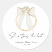 Sticker Rond Ring Bow She's tying the knot Bridal Shower (Devant)