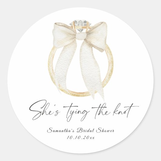 Sticker Rond Ring Bow She's tying the knot Bridal Shower (Devant)