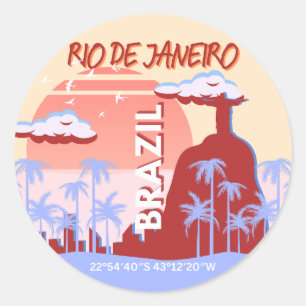 Sticker Rond Rio de Janeiro Brésil Travel Art Retro Poster
