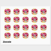 Sticker Rond Rire Skeleton Woman dans Red Bonnet (Feuille)