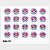 Sticker Rond Rire Skeleton Woman dans Red Bonnet (Feuille)
