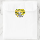 Sticker Rond Rire Skeleton Woman dans Yellow Bonnet (Sac)