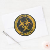 Sticker Rond Risque Jaune Bio Risque Zombie Chasseur (Enveloppe)