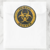 Sticker Rond Risque Jaune Bio Risque Zombie Chasseur (Sac)