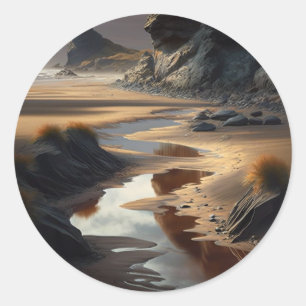 Sticker Rond Rivage au coucher du soleil
