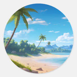 Sticker Rond Rivage de plage sablonneuse d'île océanique tropic