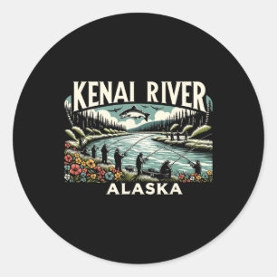 Sticker Rond Rivière Kenai Alaska Ak Pêche au saumon Amoureux d