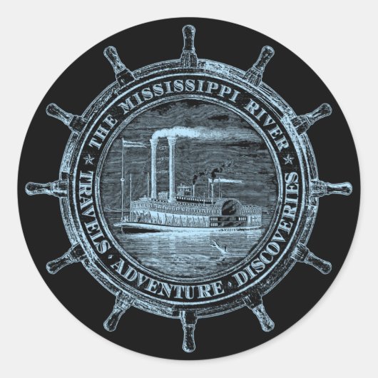 Sticker Rond Rivière Mississippi. Voyages. Aventure. Découverte (Devant)