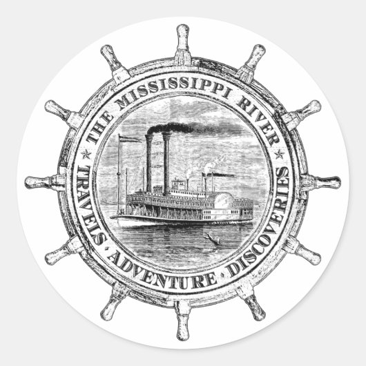 Sticker Rond Rivière Mississippi. Voyages. Aventure. Découverte (Devant)