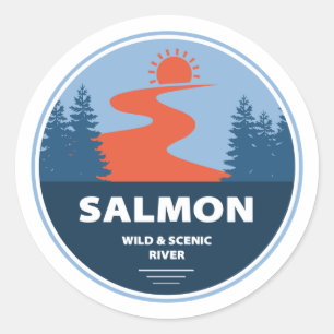 Sticker Rond Rivière Sauvage saumon Et Pittoresque Idaho