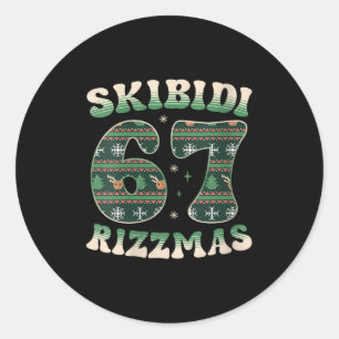 Sticker Rond Riz de Noël Skibidi féminin 67 Six Sept Mème de No