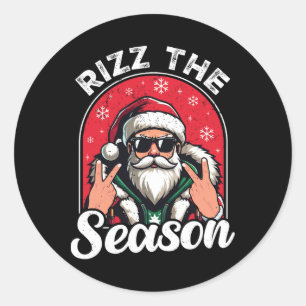 Sticker Rond Rizz la saison drôle disant le Père Noël Rizzmas C