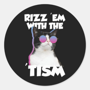 Sticker Rond Rizz les Avec Le Chat Mème Tism Rizzler Drôle Auti