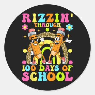 Sticker Rond Rizzin' Jusqu'À 100 Jours D'Enfants Scolaires 100E