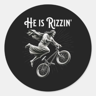 Sticker Rond Rizzler Obtenir Air Drôle Rizz Il Est Rizzin Jésus