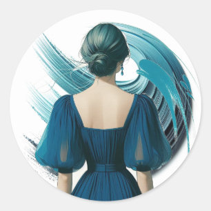Sticker Rond Robe à manches bouffantes Blue Beauty Style