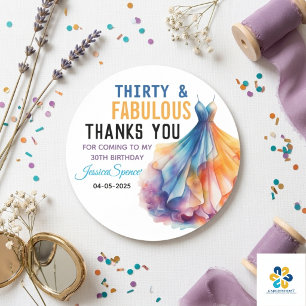 Sticker Rond Robe aquarelle 30 ans Elégante & Féminine