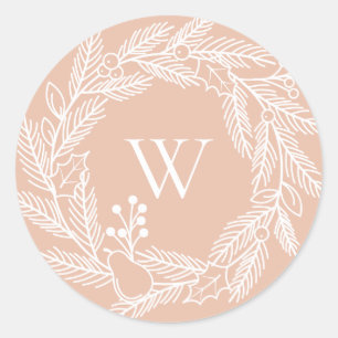 Sticker Rond Robe blanche rustique brillant de monogramme d'hiv