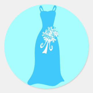 Sticker Rond Robe bleu océan avec Bouquet