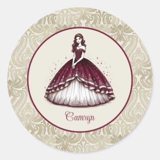 Sticker Rond Robe Bourgogne Quinceañera (Devant)