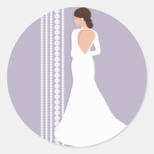 Sticker Rond Robe de Mariée Blanche Moderne et Collier de Perle