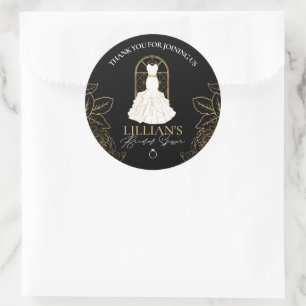 Sticker Rond Robe de mariée élégante dorée et noire Shower de m