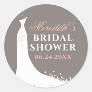 Sticker Rond Robe de mariée Élégante Rose Pâle Gris Chaud