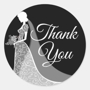 Sticker Rond Robe de mariée en dentelle élégante noir et blanc