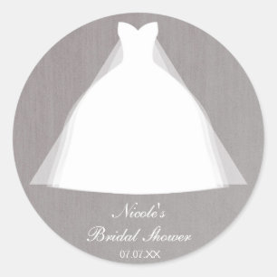 Sticker Rond Robe de mariée moderne élégance Baby Shower Grey
