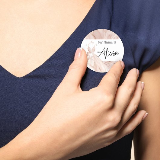 Sticker Rond Robe de mariée rose Gold Nom de la douche