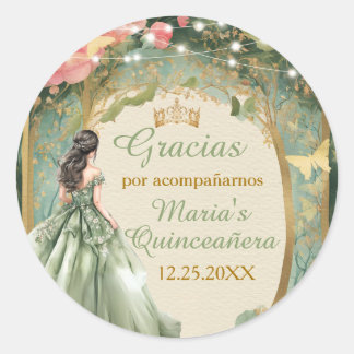 Sticker Rond Robe de princesse vert sauge Forêt dorée Mis Quinc
