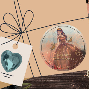 Sticker Rond Robe de Quinceañera en Cuivre Métallisé Glam - Rob