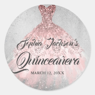 Sticker Rond Robe de Quinceanera en or rose argent diamant scin
