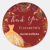Sticker Rond Robe de Quinceanera or rouge Merci (Devant)